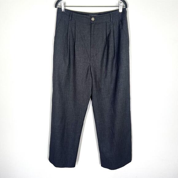 Reformation Sz 10 Mason Hi Rise Trousers Pleated Wide Leg Pants Charcoal Gray - Picture 3 of 11